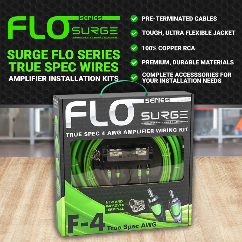Surge Flo Series 4 Gauge Amplifier Installation Wiring Kit | True Spec 4 AWG | Pre-Terminated 18 ft Power Cable & 3 ft Ground Cable | Double-Shielded RCA | Full-Size ANL Fuse Holder with 100A Fuse - Image 4